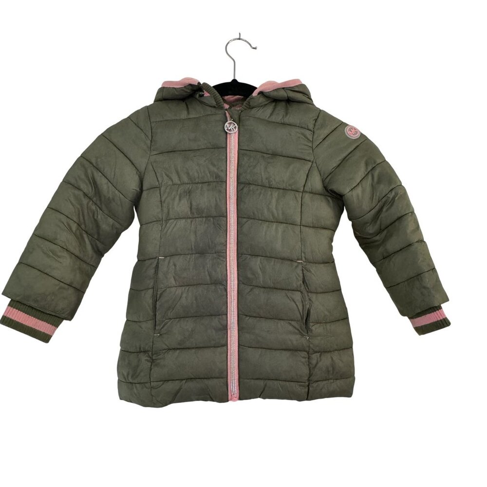 Michael Michael Kors Girls Olive Green & Pink Hoodie  Puffer Jacket Size 3T